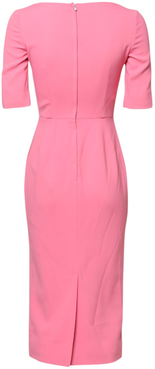 Dolce & Gabbana Pink Viscose Short Sleeve Sheath Midi Dress Roze