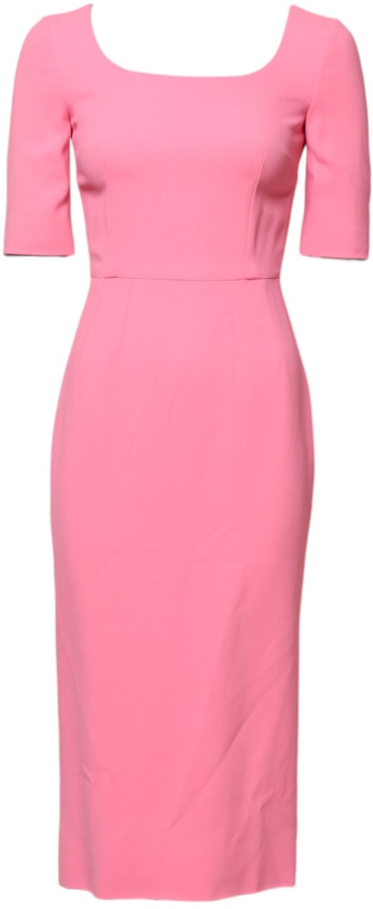 Dolce & Gabbana Pink Viscose Short Sleeve Sheath Midi Dress Roze