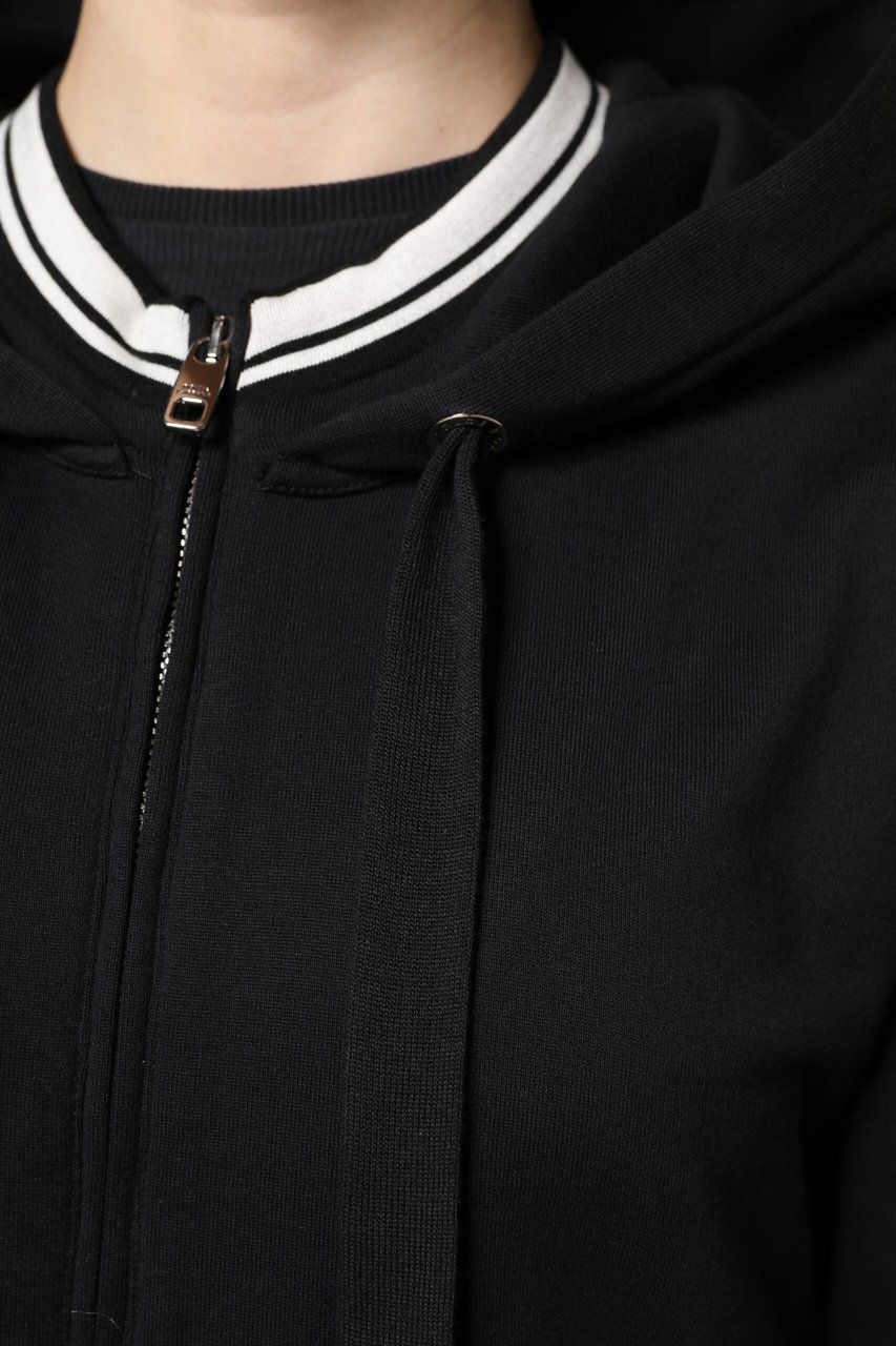 Dolce & Gabbana Black Cotton Hooded Full Zip Sweatshirt Sweater Zwart