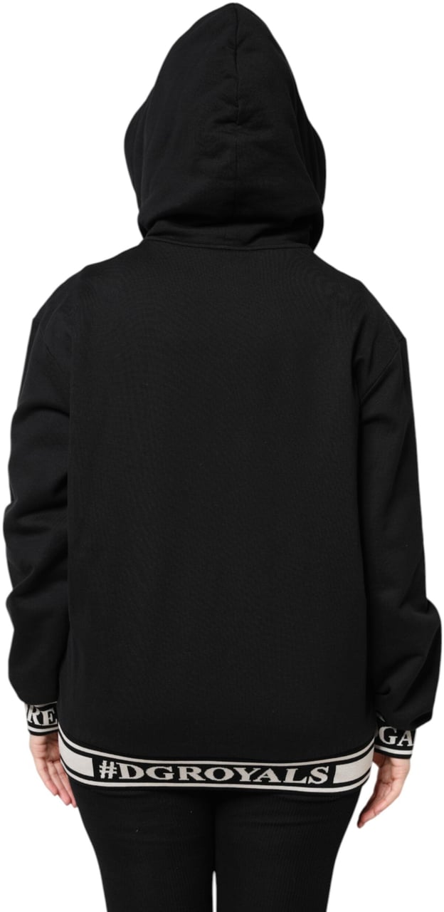 Dolce & Gabbana Black Cotton Hooded Full Zip Sweatshirt Sweater Zwart