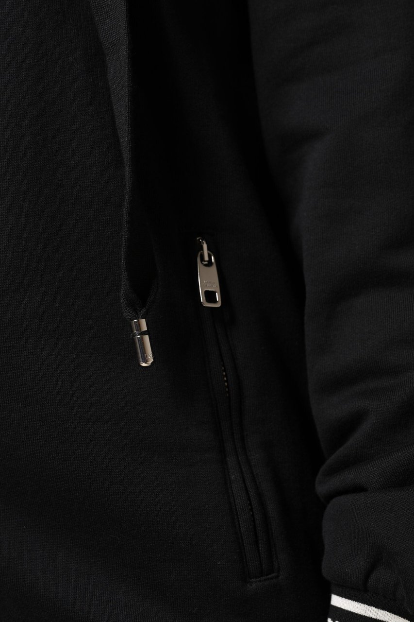 Dolce & Gabbana Black Cotton Hooded Full Zip Sweatshirt Sweater Zwart