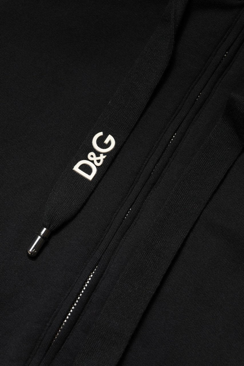 Dolce & Gabbana Black Cotton Hooded Full Zip Sweatshirt Sweater Zwart