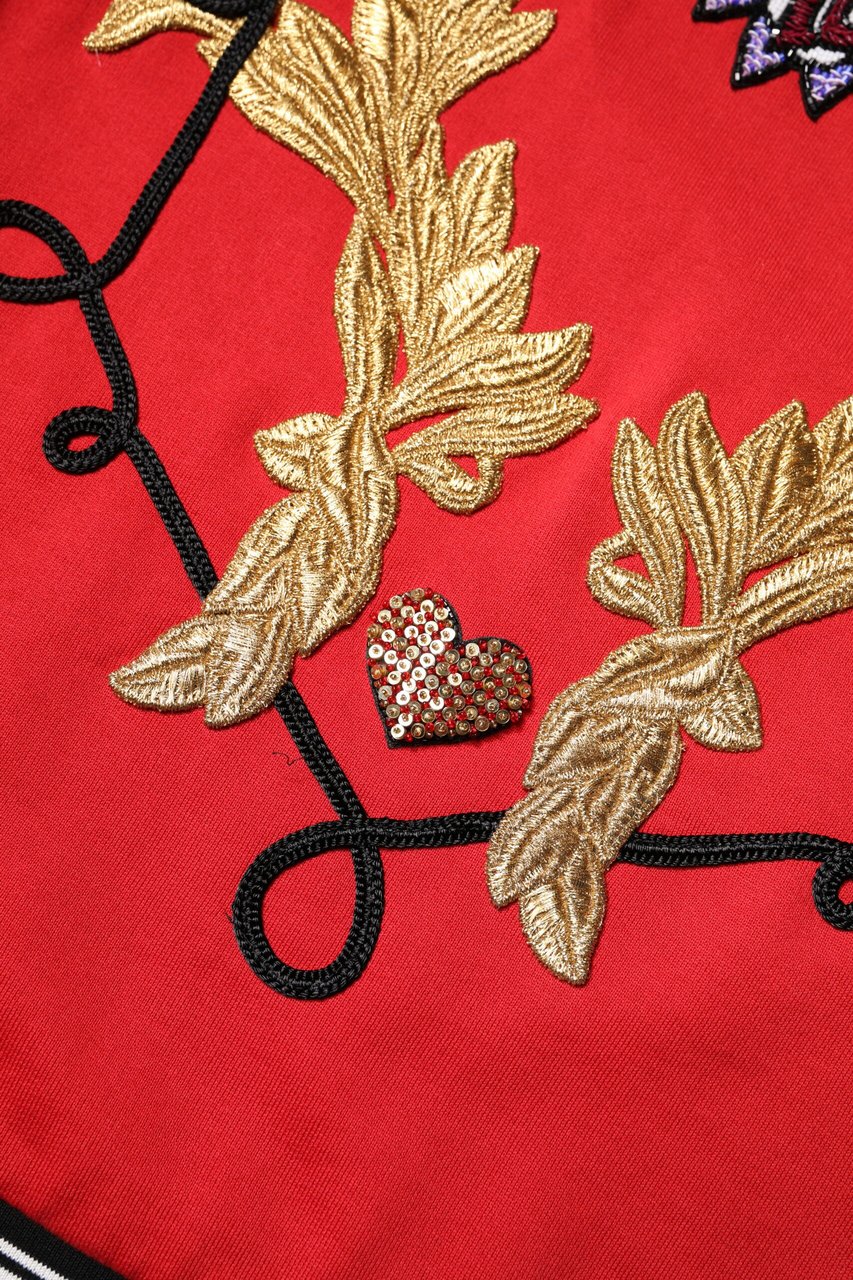 Dolce & Gabbana Red Cotton Queen Sequined Pullover Sweater Rood