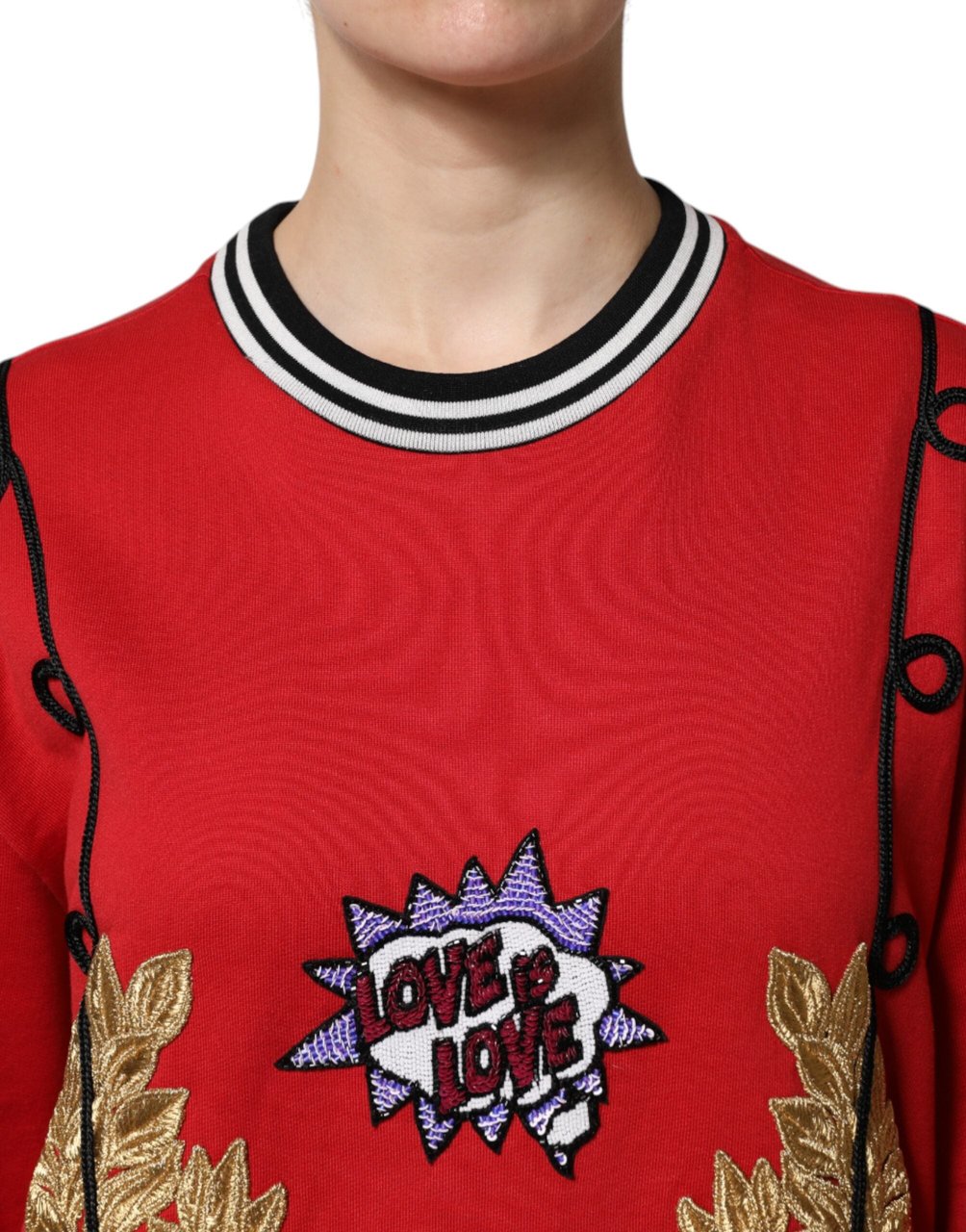 Dolce & Gabbana Red Cotton Queen Sequined Pullover Sweater Rood
