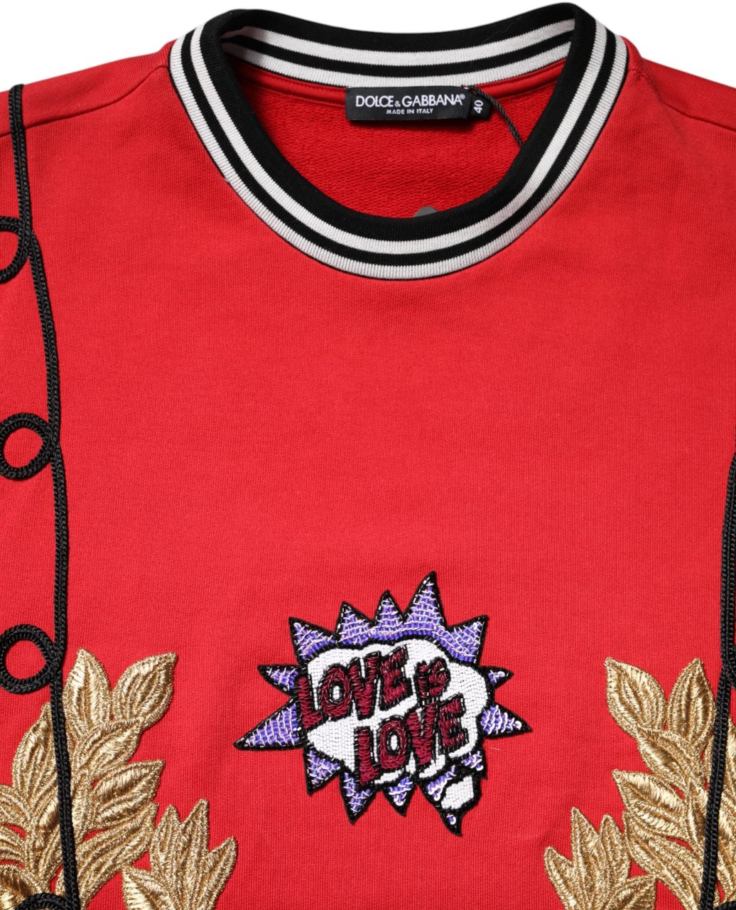 Dolce & Gabbana Red Cotton Queen Sequined Pullover Sweater Rood