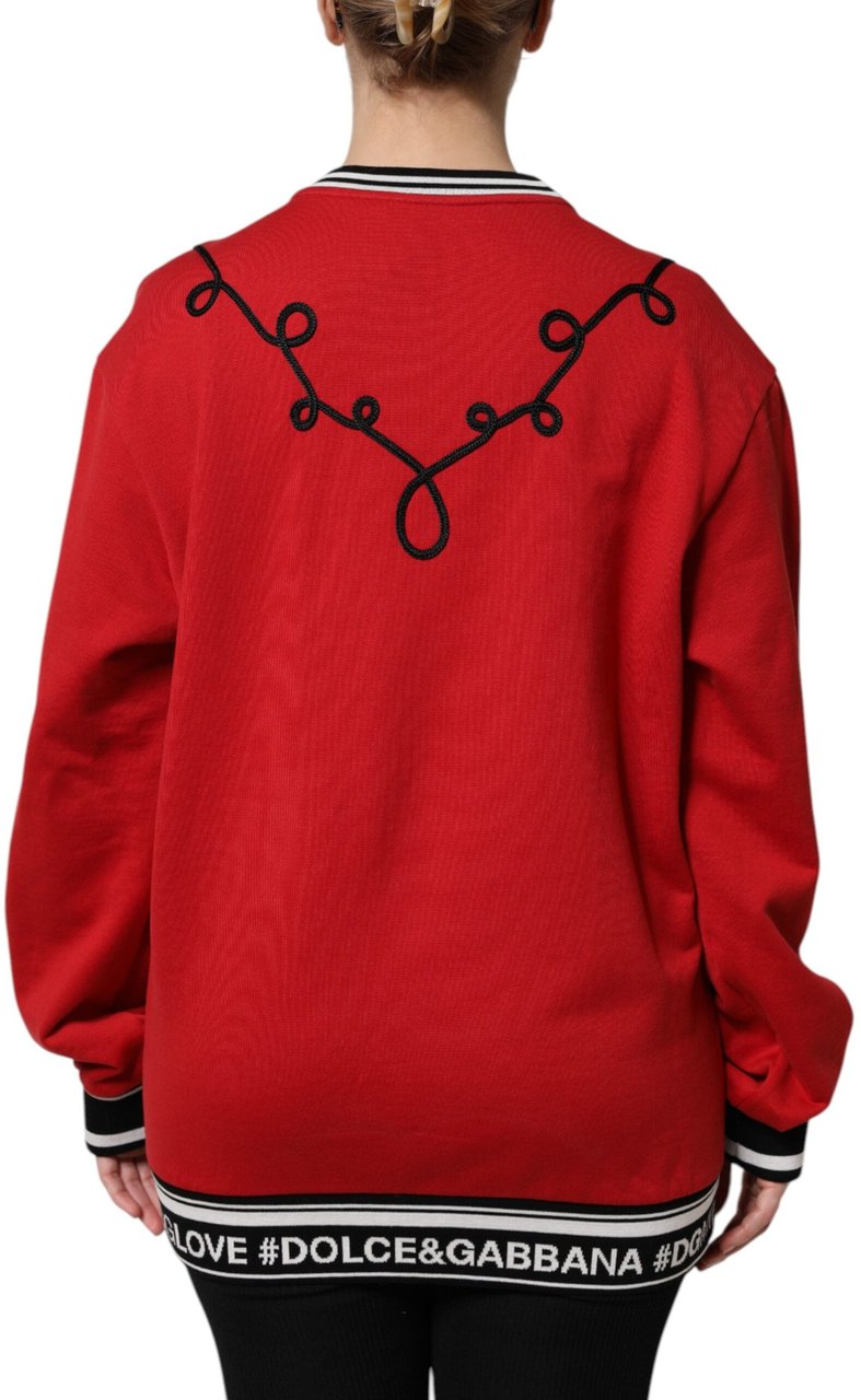 Dolce & Gabbana Red Cotton Queen Sequined Pullover Sweater Rood