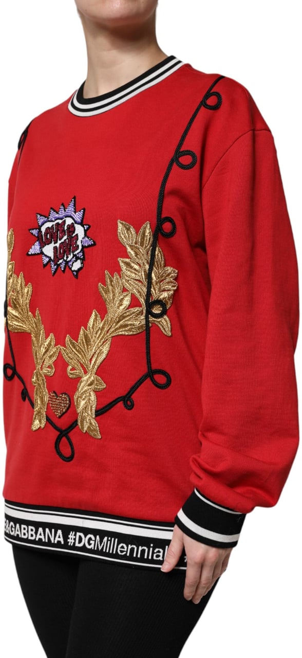 Dolce & Gabbana Red Cotton Queen Sequined Pullover Sweater Rood
