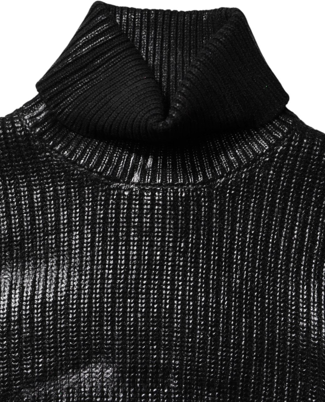 Dolce & Gabbana Black Wool Long Sleeve Turtleneck Cropped Top Zwart