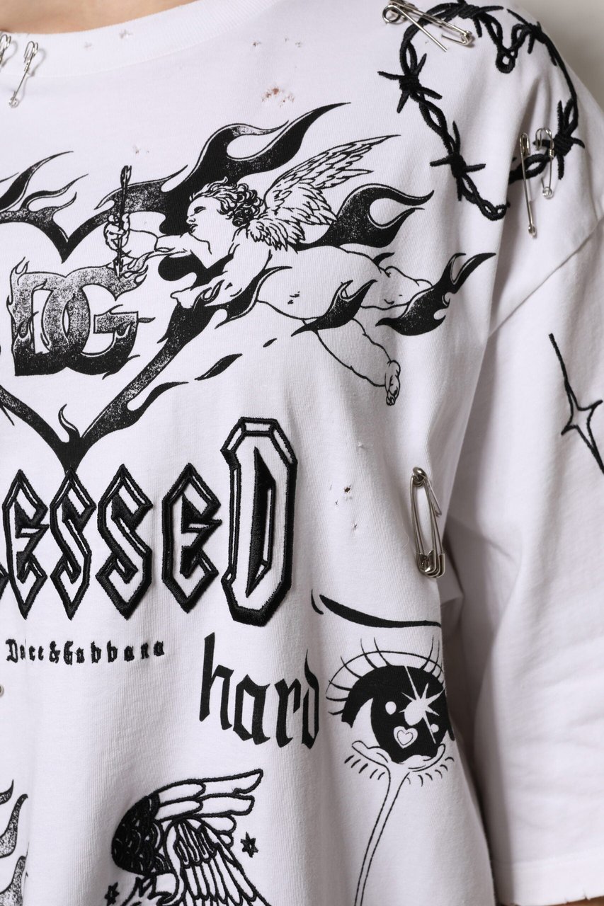 Dolce & Gabbana White Cotton DG BLESSED Printed T-shirt Divers