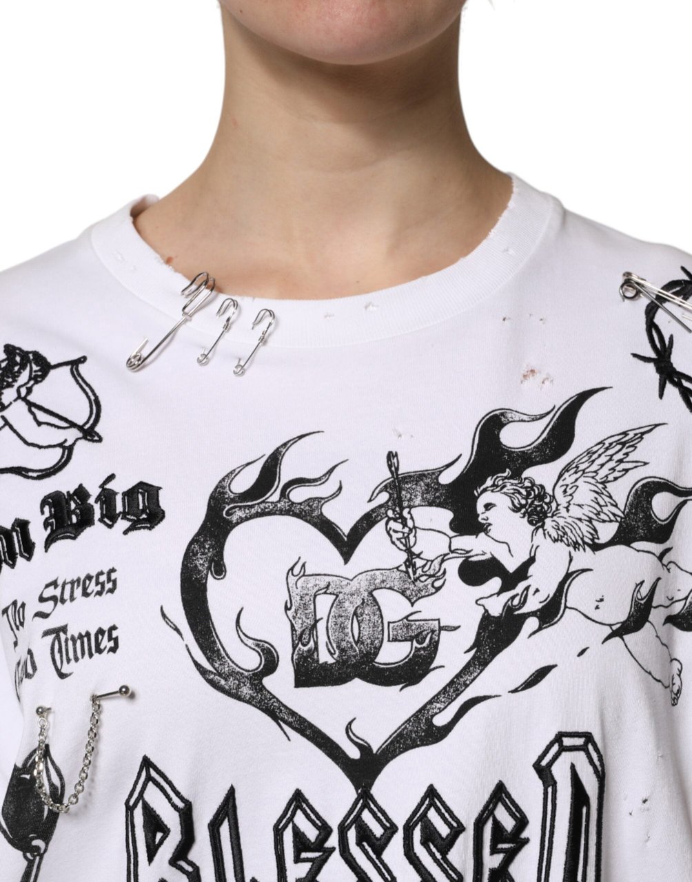 Dolce & Gabbana White Cotton DG BLESSED Printed T-shirt Divers