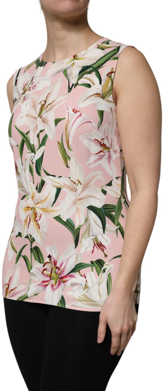 Dolce & Gabbana Multicolor Floral Print Round Neck Tank Top Zwart