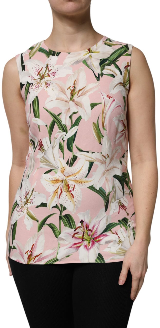 Dolce & Gabbana Multicolor Floral Print Round Neck Tank Top Zwart