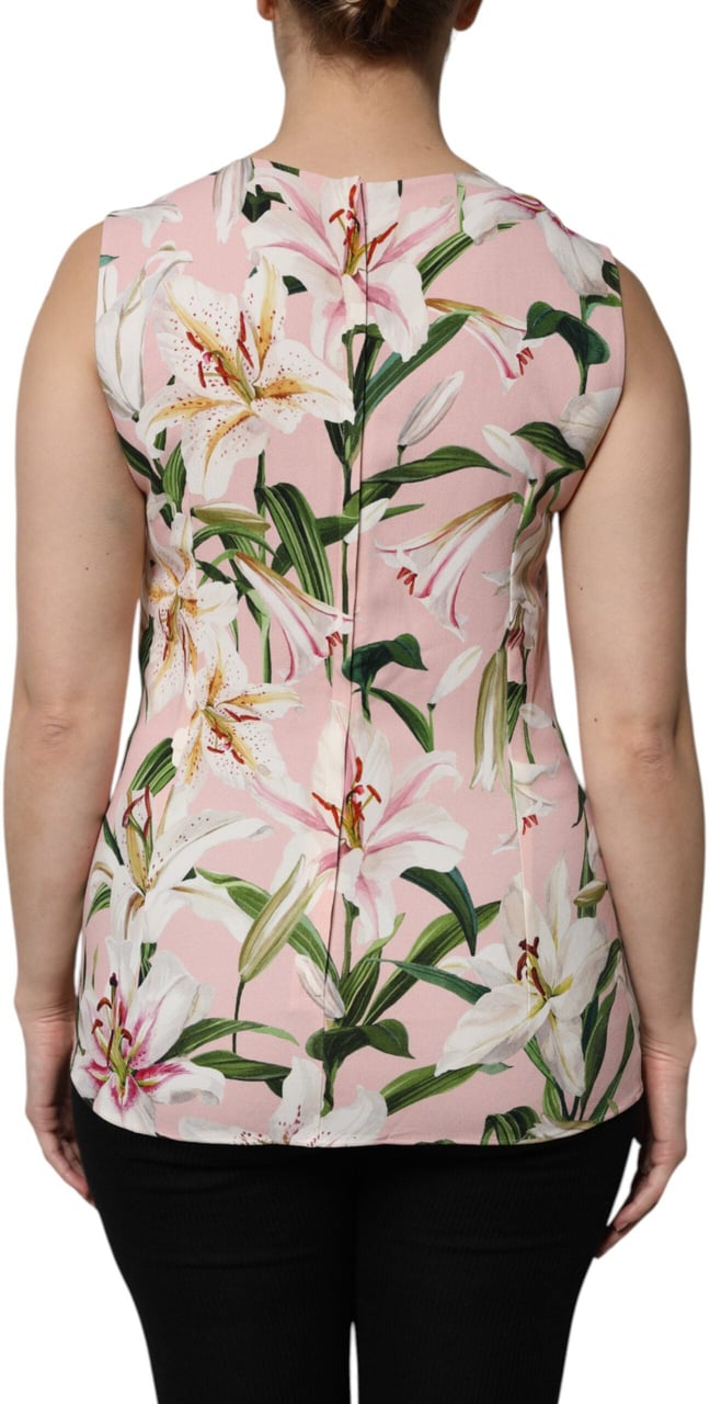 Dolce & Gabbana Multicolor Floral Print Round Neck Tank Top Zwart
