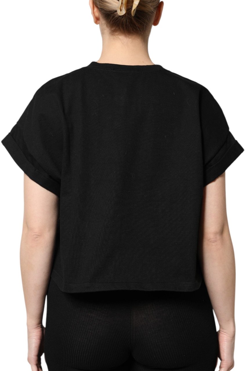 Dolce & Gabbana Black Cotton Printed Short Sleeves T-shirt Zwart