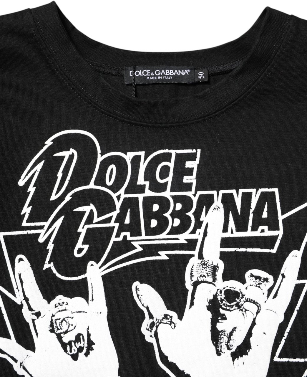 Dolce & Gabbana Black Cotton Printed Short Sleeves T-shirt Zwart