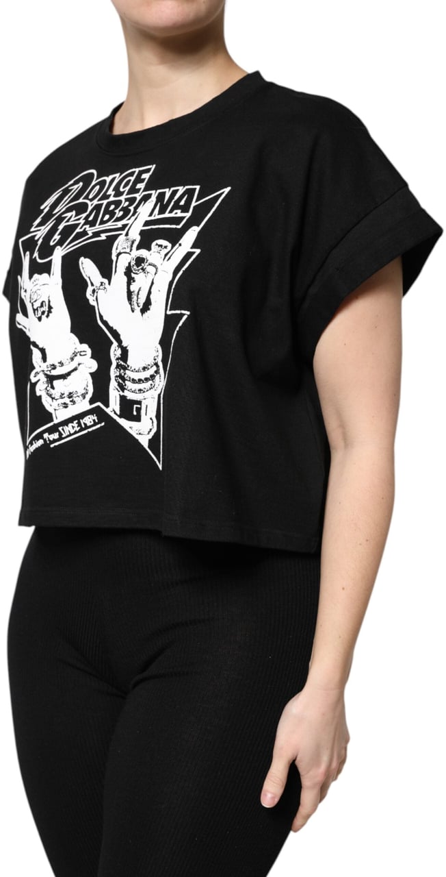 Dolce & Gabbana Black Cotton Printed Short Sleeves T-shirt Zwart