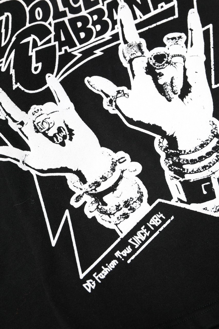 Dolce & Gabbana Black Cotton Printed Short Sleeves T-shirt Zwart