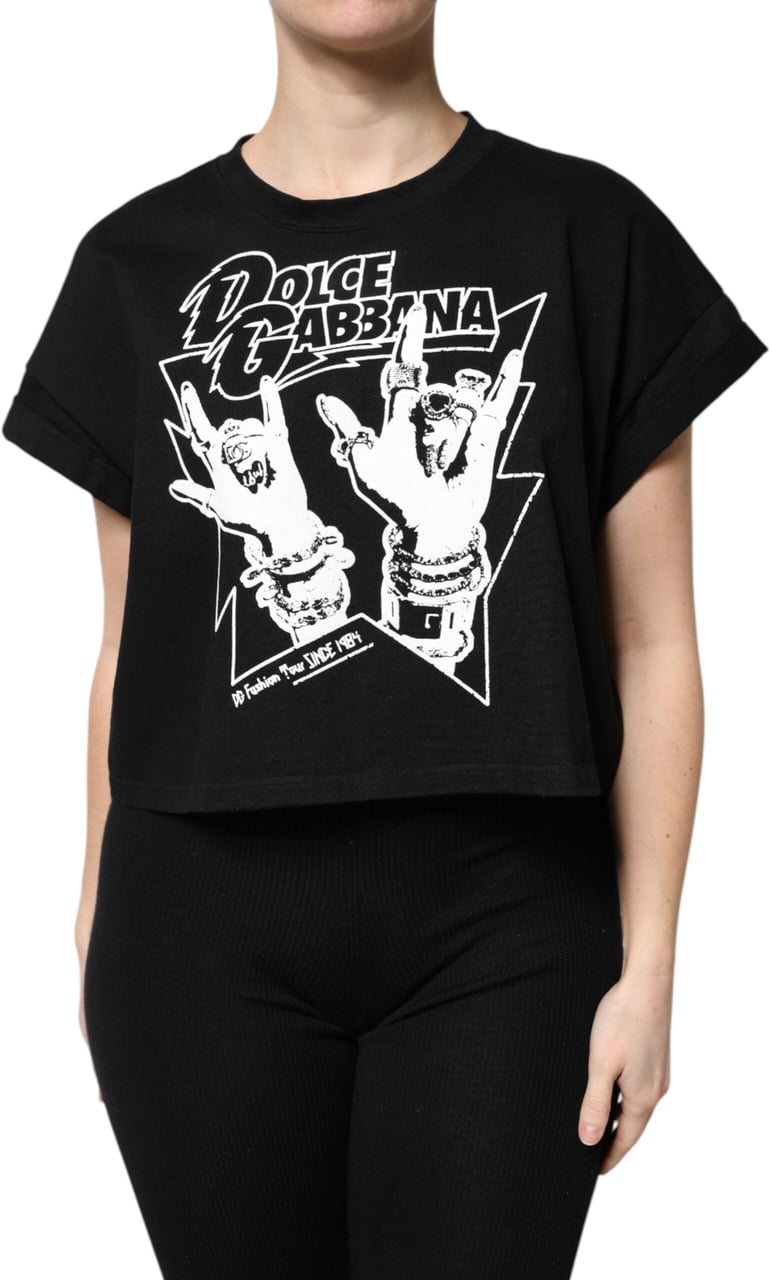 Dolce & Gabbana Black Cotton Printed Short Sleeves T-shirt Zwart