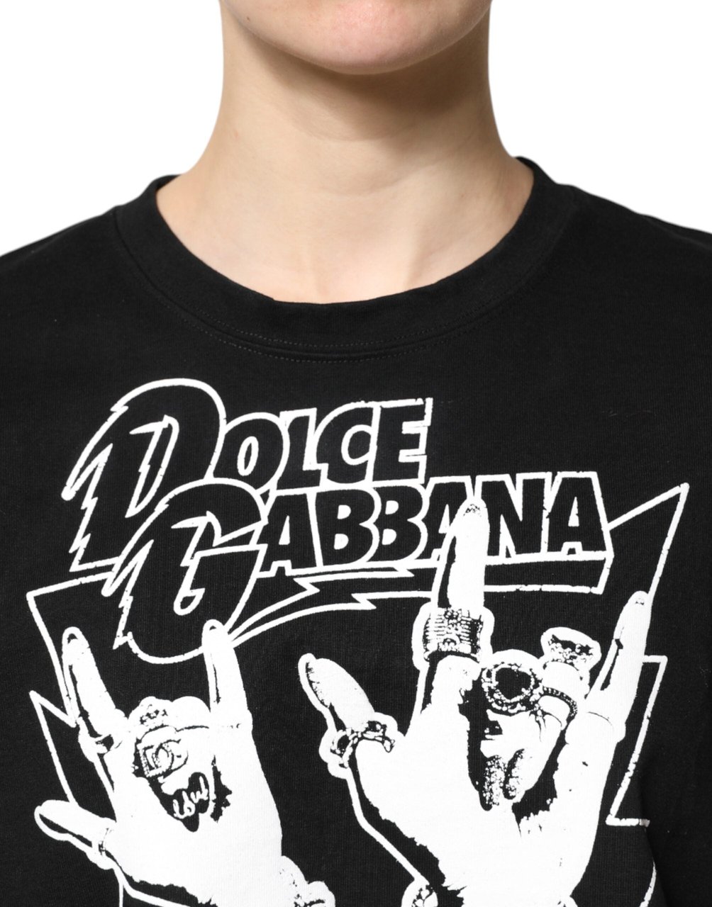 Dolce & Gabbana Black Cotton Printed Short Sleeves T-shirt Zwart