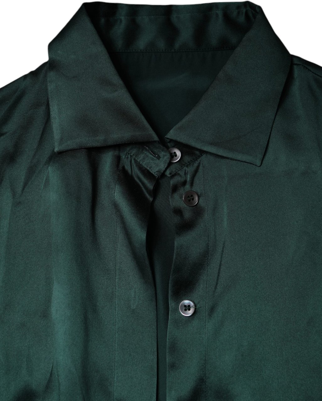Dolce & Gabbana Dark Green Silk Button Down Long Sleeves Blouse Top Blauw