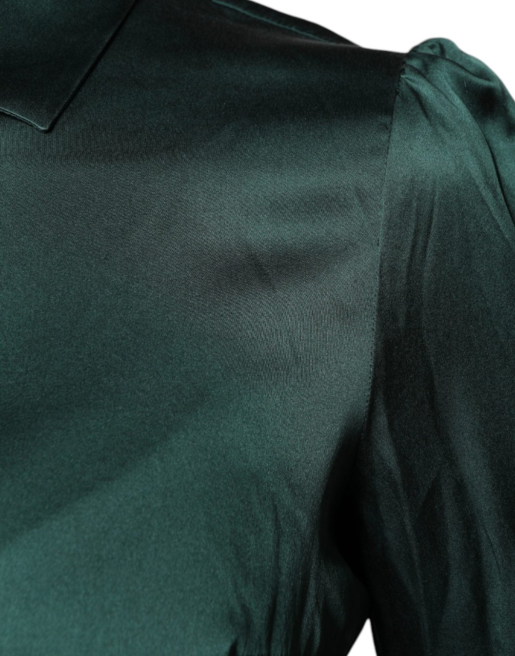Dolce & Gabbana Dark Green Silk Button Down Long Sleeves Blouse Top Blauw