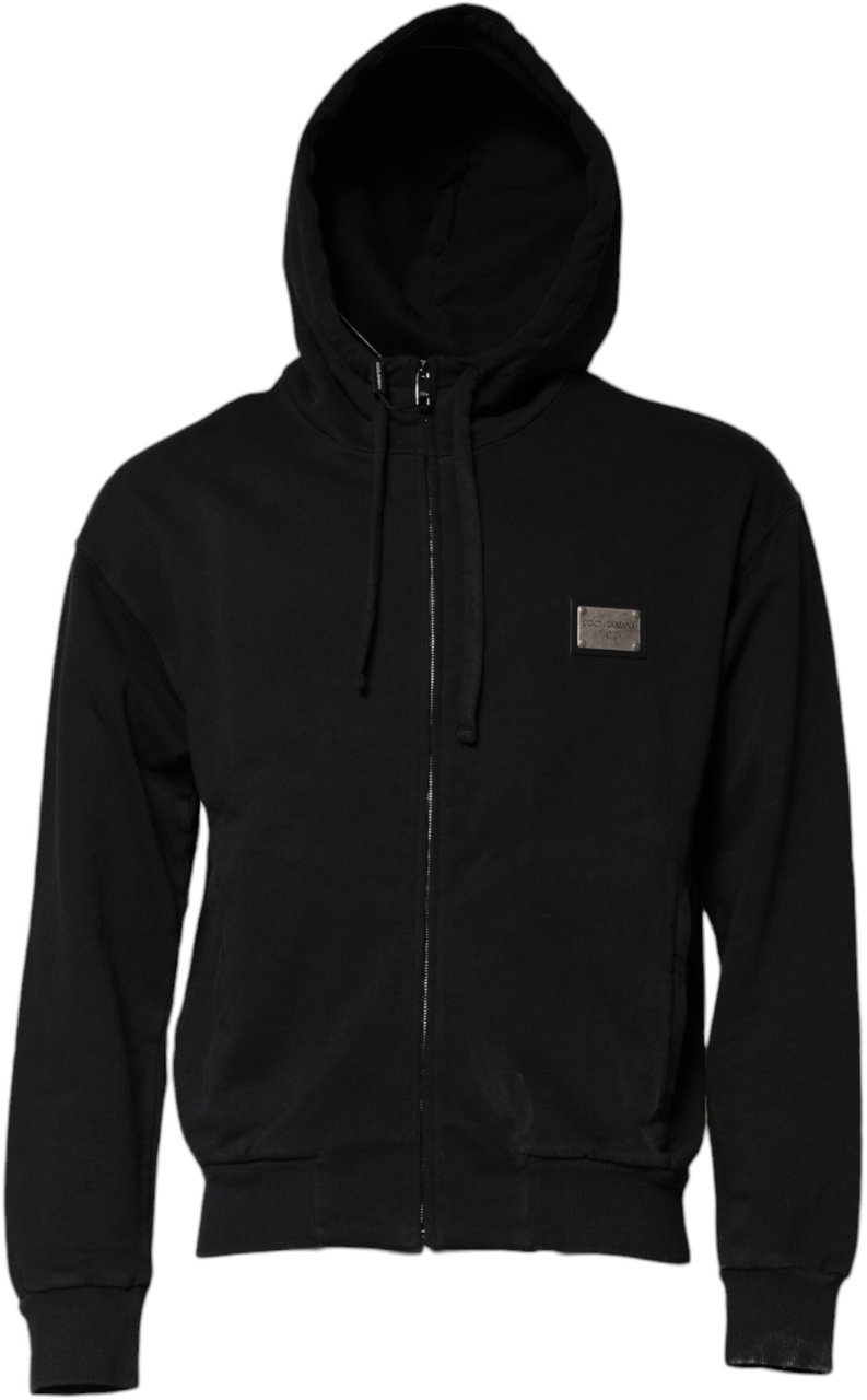 Dolce & Gabbana Black Logo Full Zip Hooded Men Sweatshirt Sweater Zwart