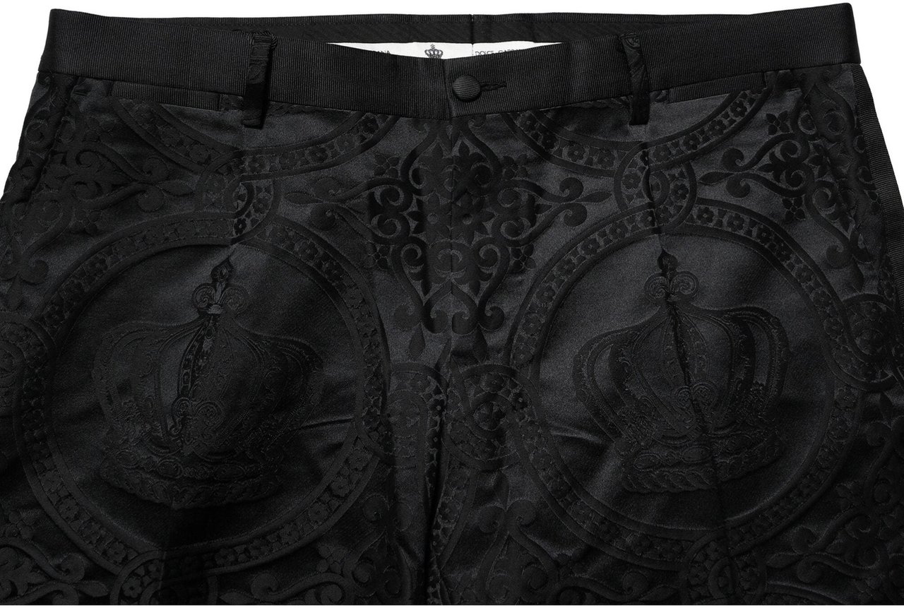Dolce & Gabbana Black Cotton DG Crown Dress Pants Zwart