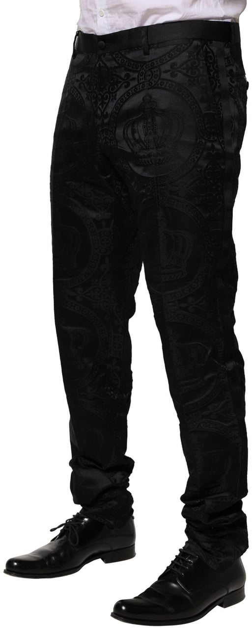 Dolce & Gabbana Black Cotton DG Crown Dress Pants Zwart