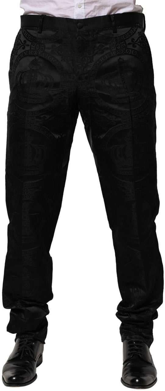 Dolce & Gabbana Black Cotton DG Crown Dress Pants Zwart