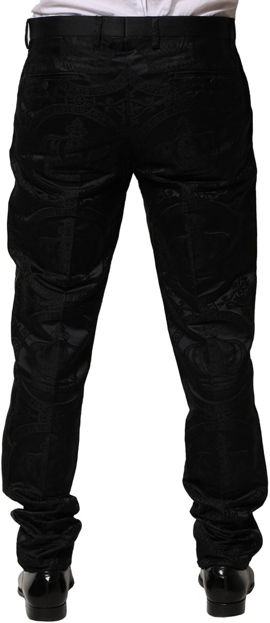Dolce & Gabbana Black Cotton DG Crown Dress Pants Zwart