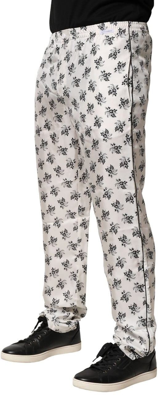 Dolce & Gabbana White Floral Silk Casual Lounge Pants Wit