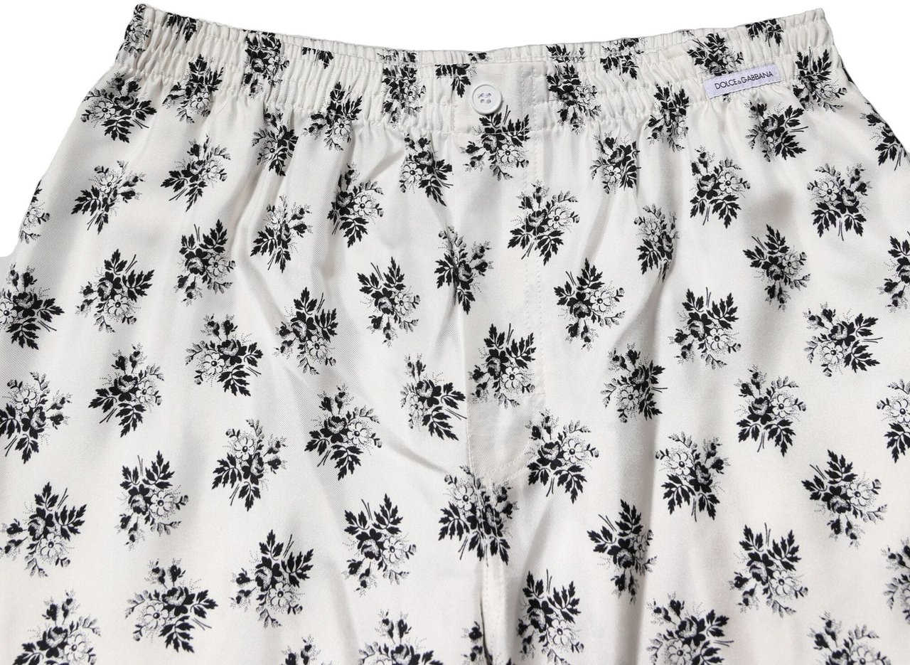 Dolce & Gabbana White Floral Silk Casual Lounge Pants Wit