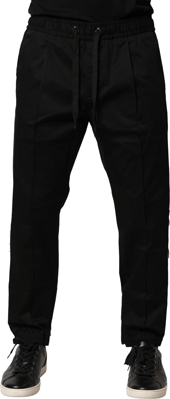 Dolce & Gabbana Black Cotton Mid Waist Jogger Pants Zwart