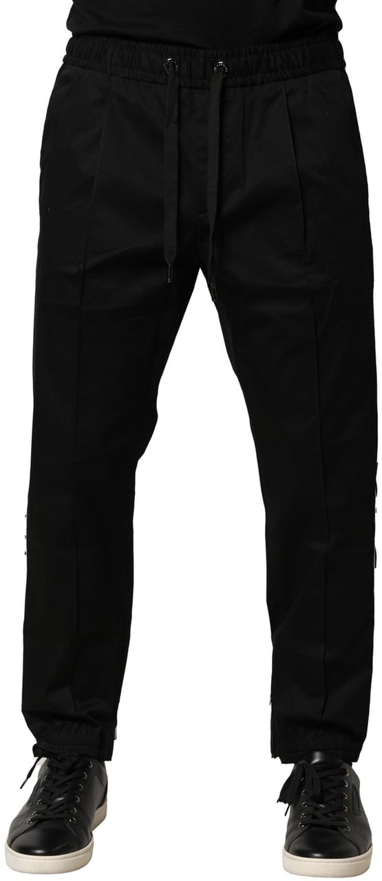 Dolce & Gabbana Black Cotton Mid Waist Jogger Pants Zwart