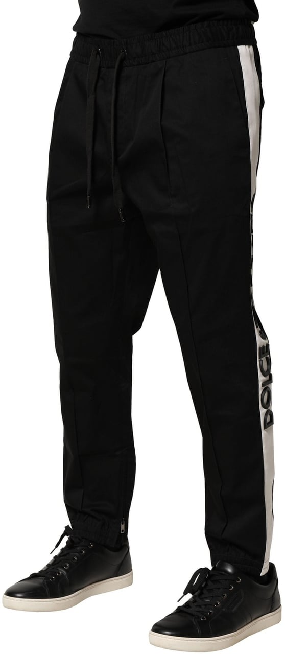 Dolce & Gabbana Black Cotton Mid Waist Jogger Pants Zwart