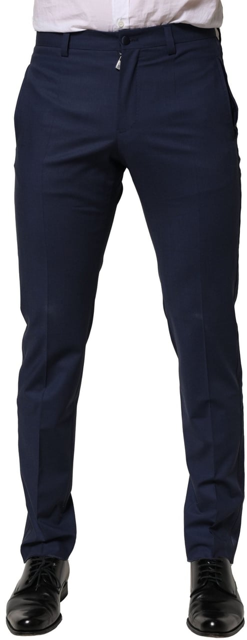 Dolce & Gabbana Dark Blue Wool Dress Formal Pants Blauw