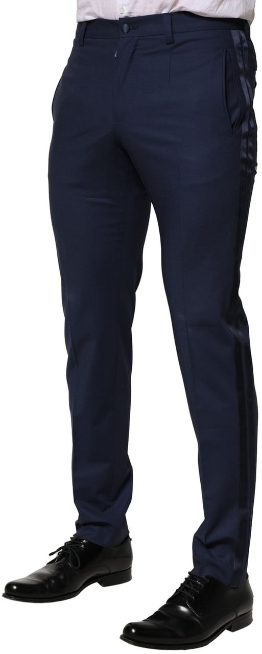 Dolce & Gabbana Dark Blue Wool Dress Formal Pants Blauw