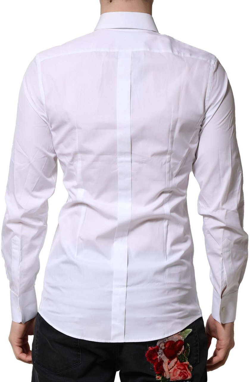 Dolce & Gabbana White GOLD Crown Cotton Dress Formal Shirt Wit