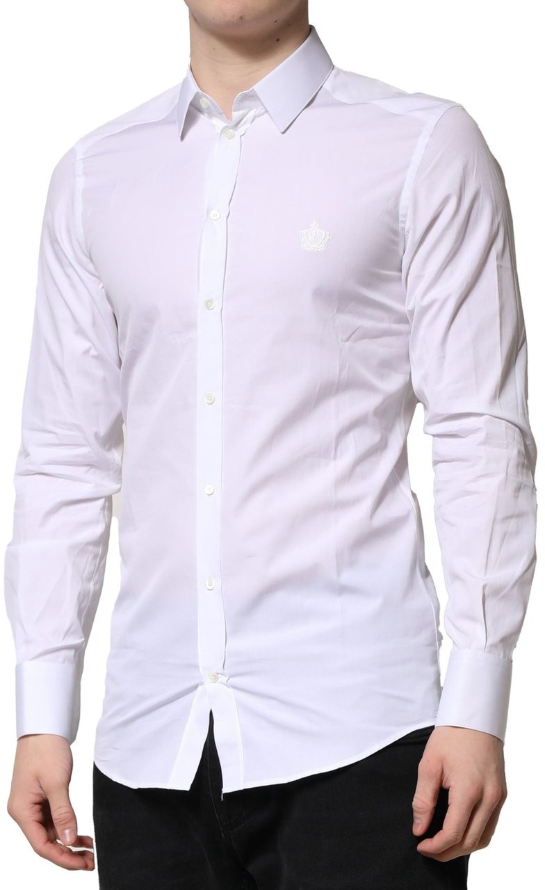 Dolce & Gabbana White GOLD Crown Cotton Dress Formal Shirt Wit