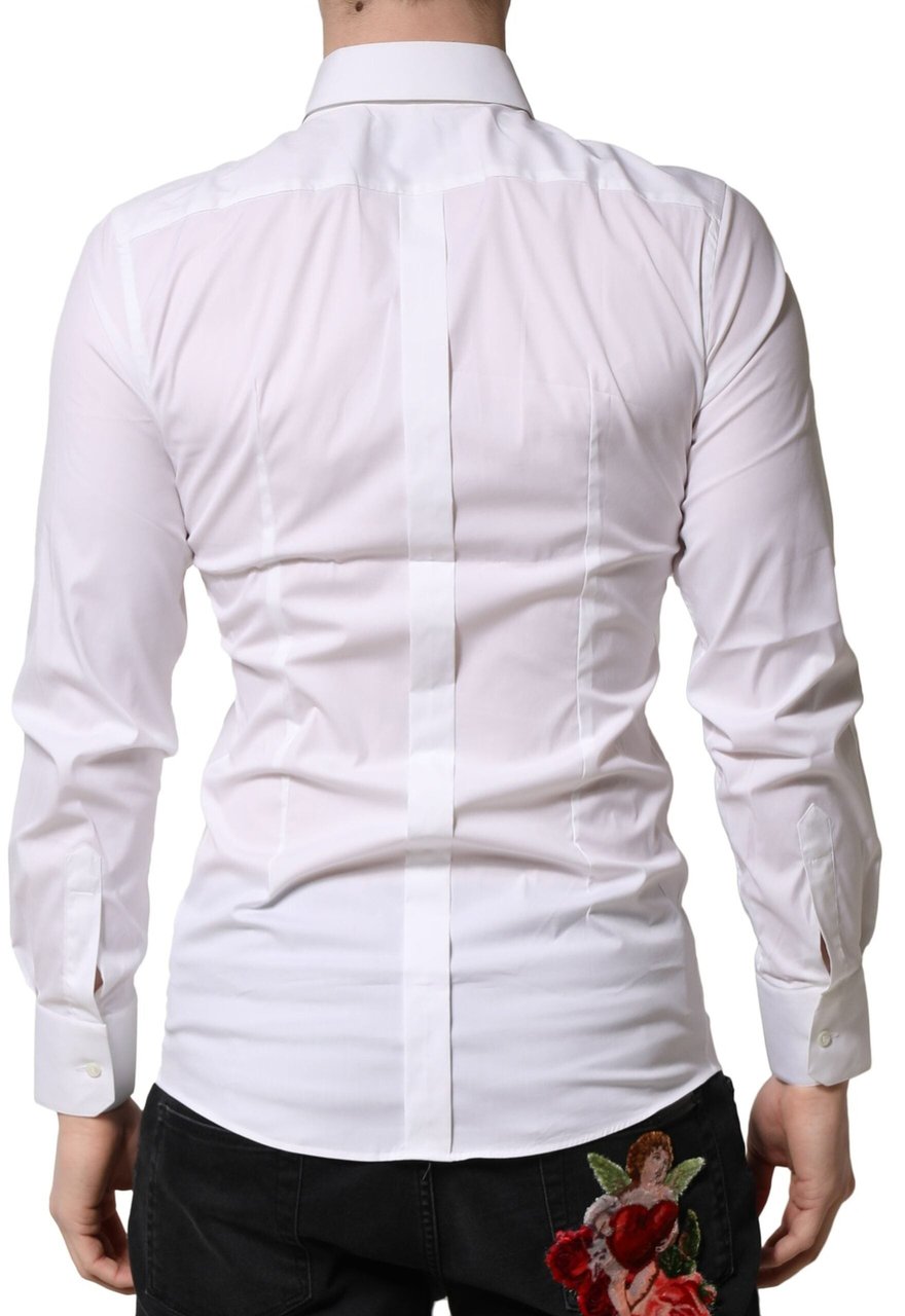 Dolce & Gabbana White GOLD Cotton Men Dress Formal Shirt Wit