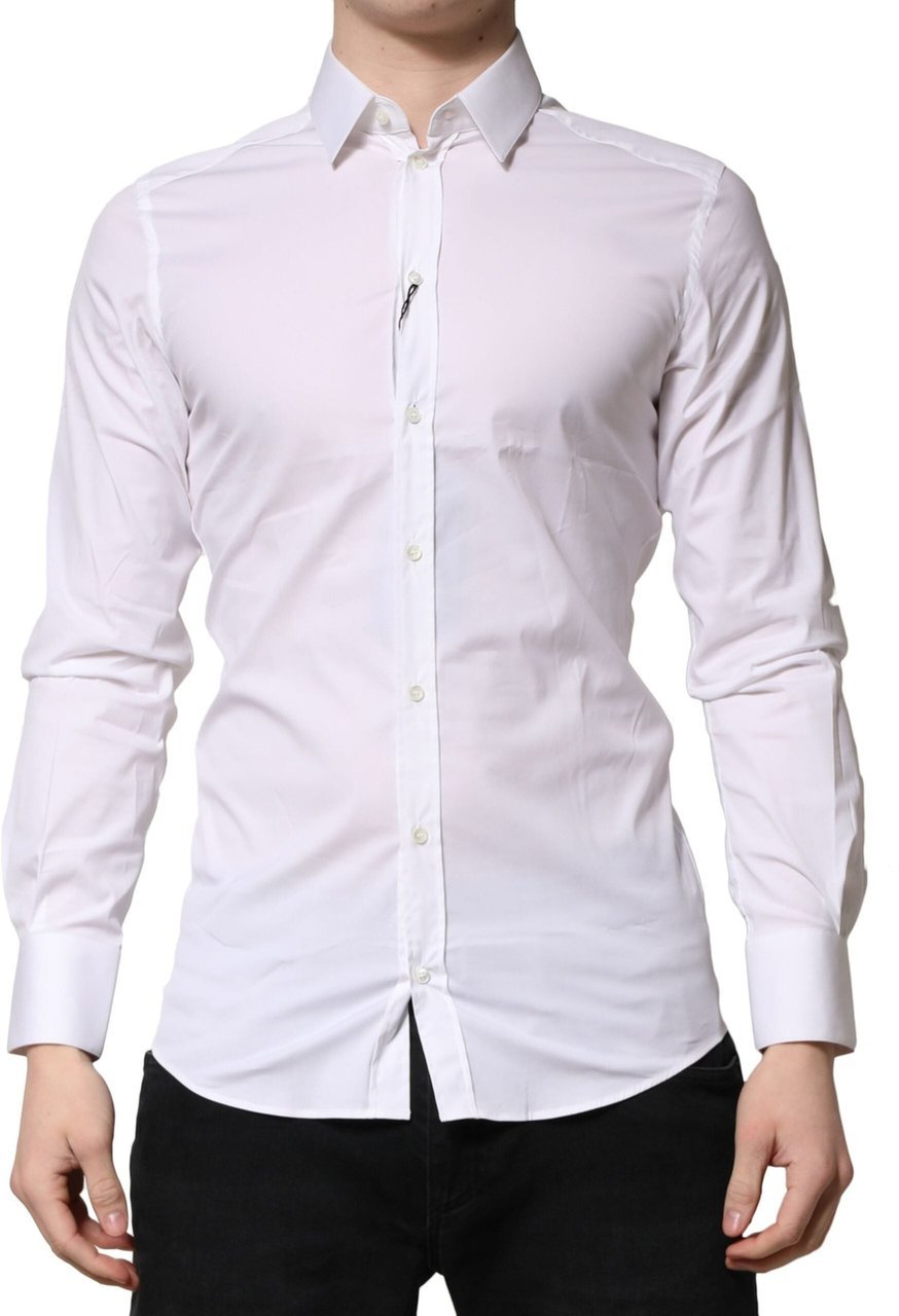 Dolce & Gabbana White GOLD Cotton Men Dress Formal Shirt Wit