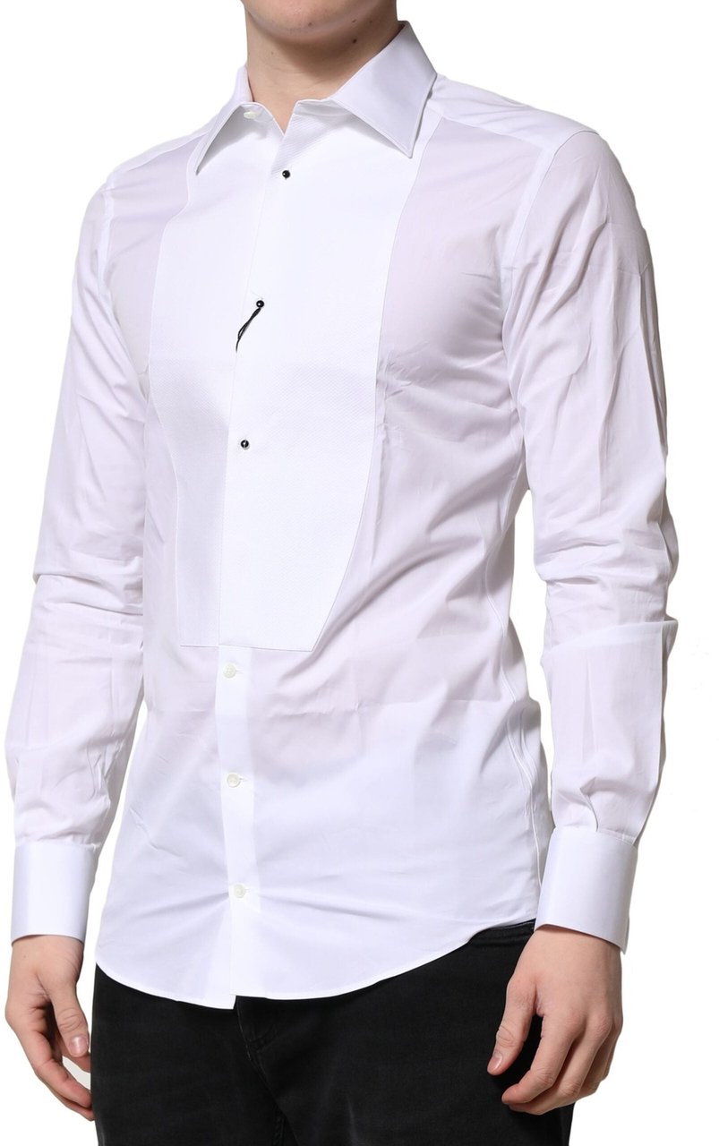 Dolce & Gabbana White GOLD Crown Cotton Dress Formal Shirt Wit