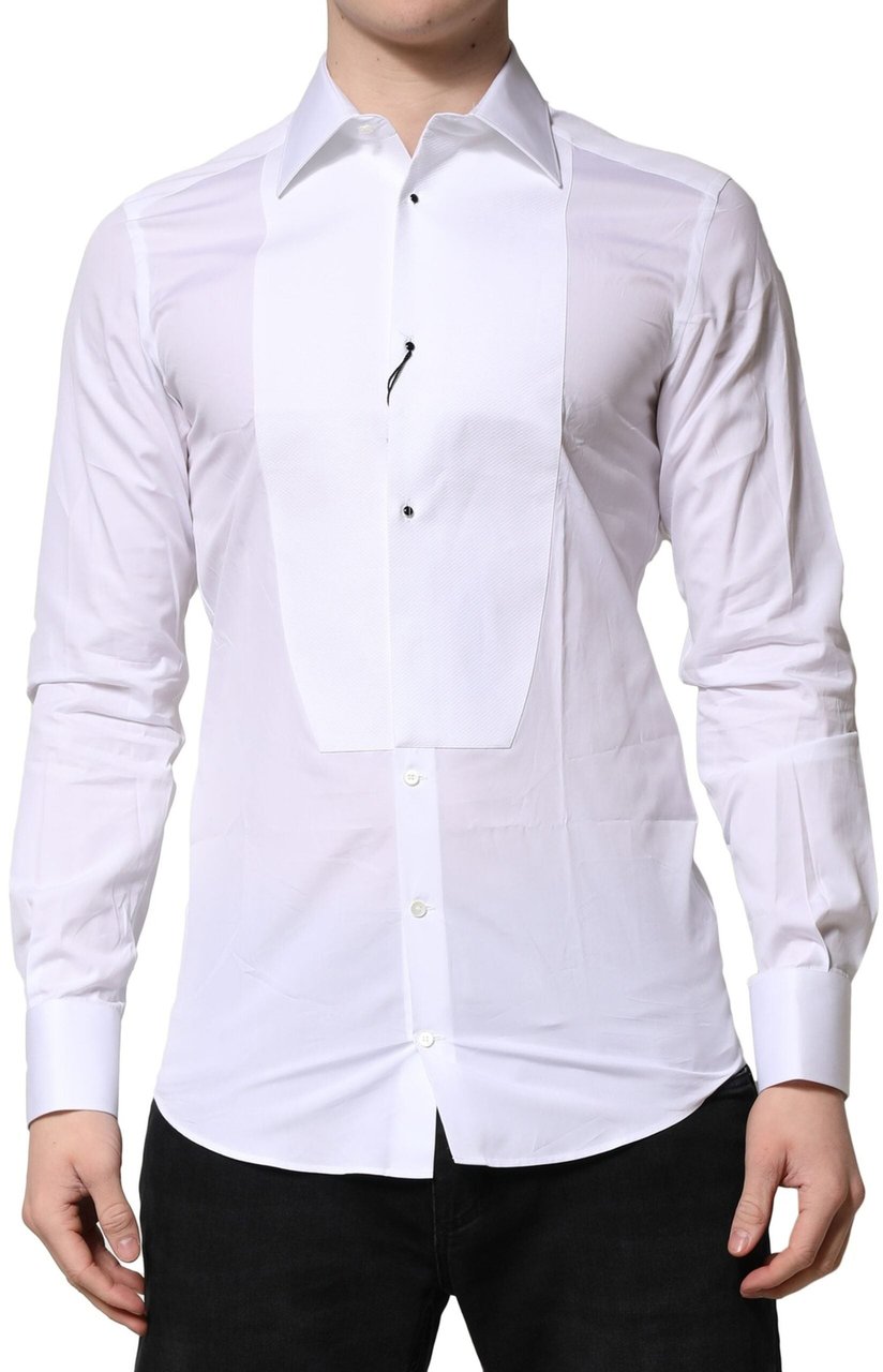 Dolce & Gabbana White GOLD Crown Cotton Dress Formal Shirt Wit