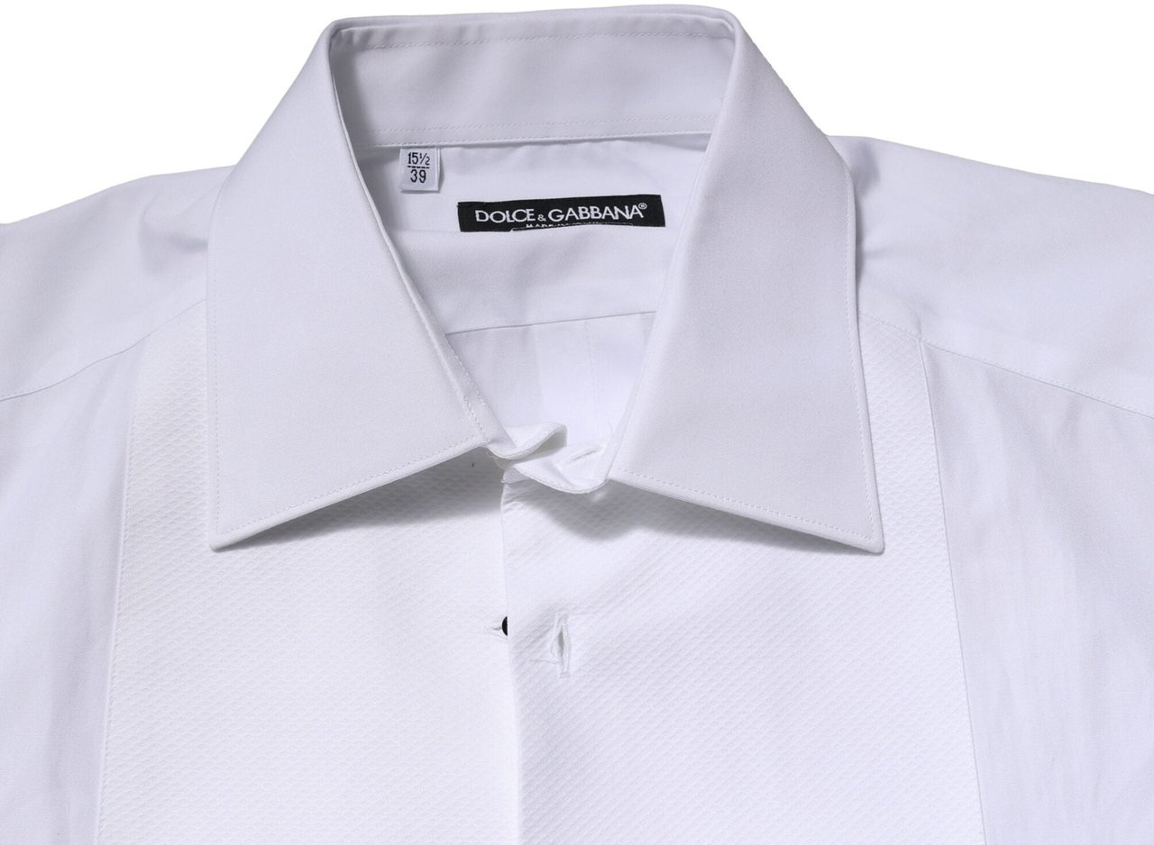 Dolce & Gabbana White GOLD Crown Cotton Dress Formal Shirt Wit