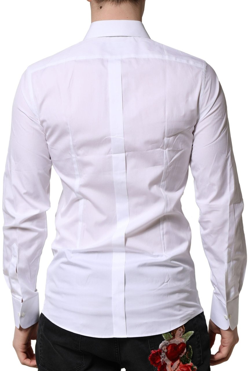 Dolce & Gabbana White GOLD Crown Cotton Dress Formal Shirt Wit