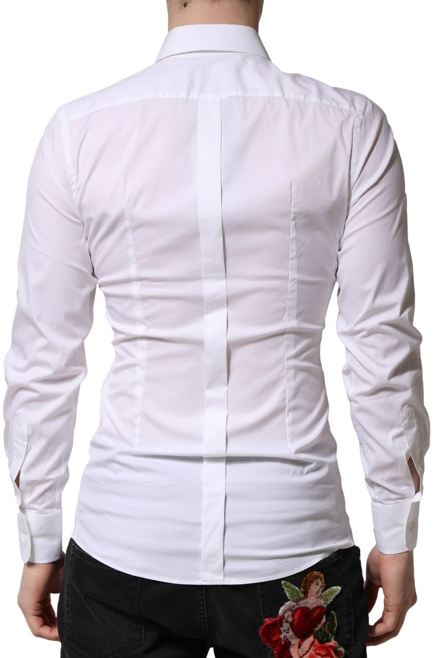 Dolce & Gabbana White GOLD Long Sleeves Men Dress Formal Shirt Wit