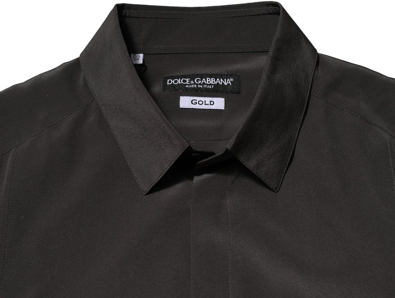 Dolce & Gabbana Dark Brown Silk GOLD Men Dress Formal Shirt Zwart