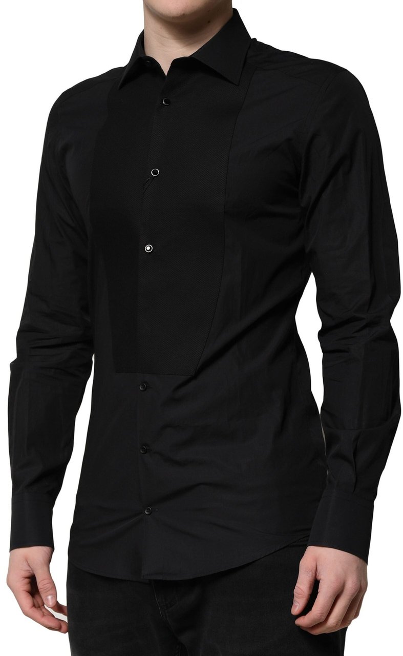Dolce & Gabbana Black GOLD Long Sleeves Dress Formal Shirt Zwart