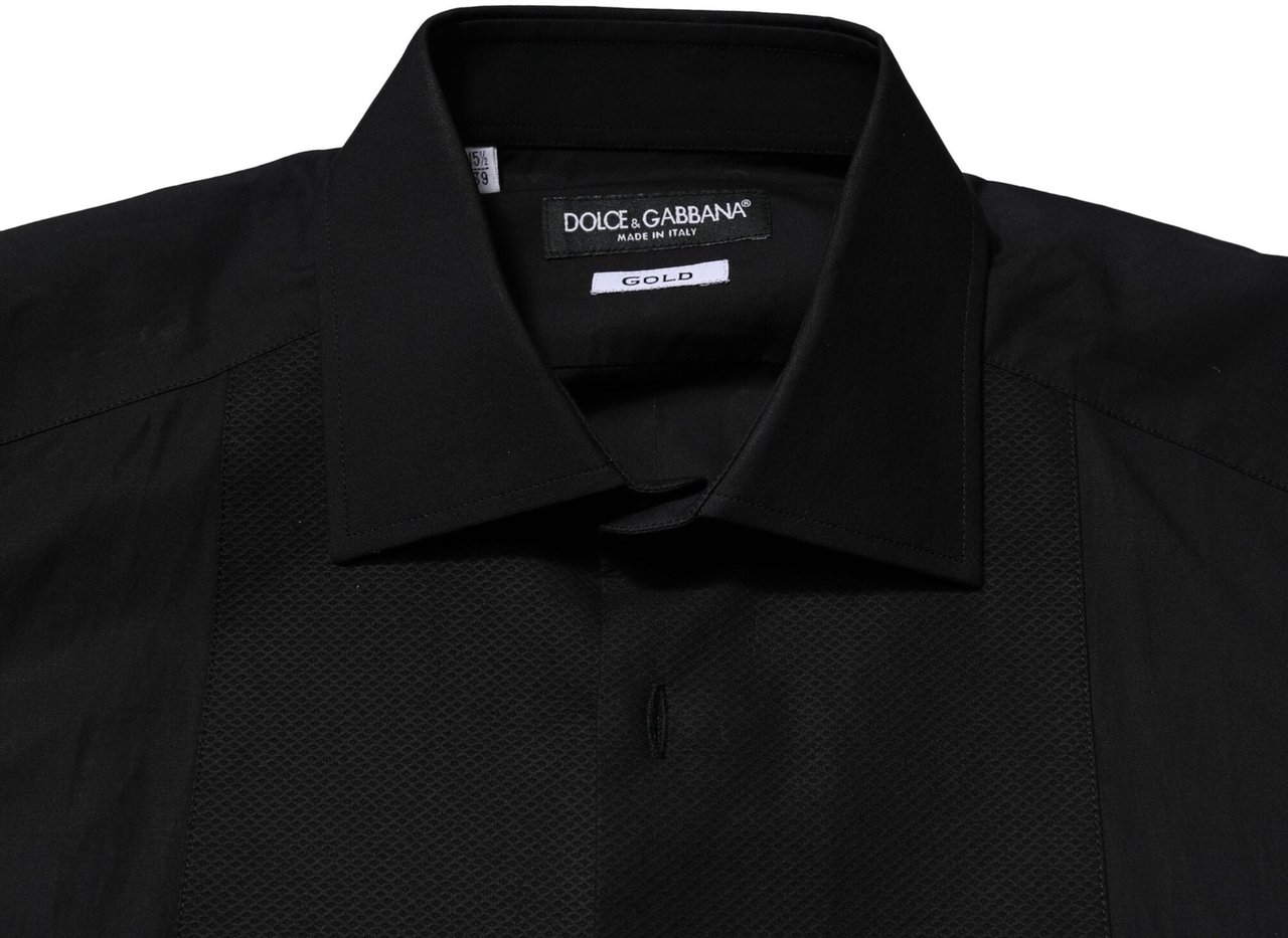 Dolce & Gabbana Black GOLD Long Sleeves Dress Formal Shirt Zwart