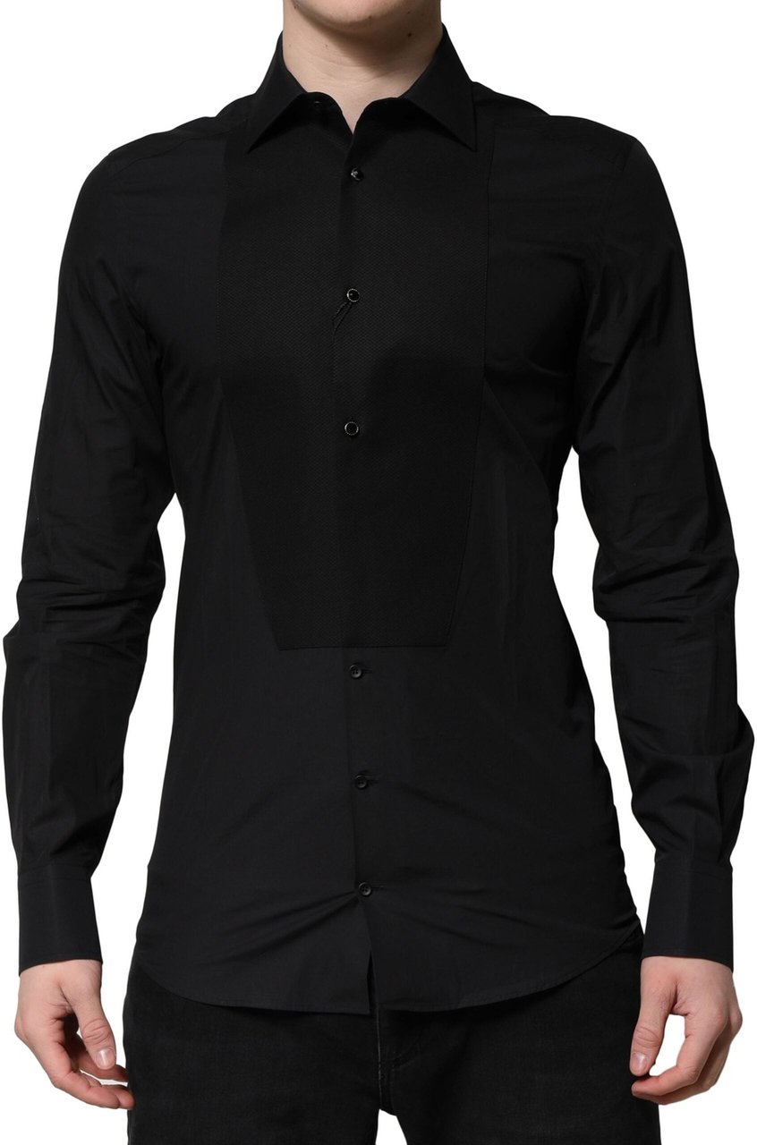 Dolce & Gabbana Black GOLD Long Sleeves Dress Formal Shirt Zwart